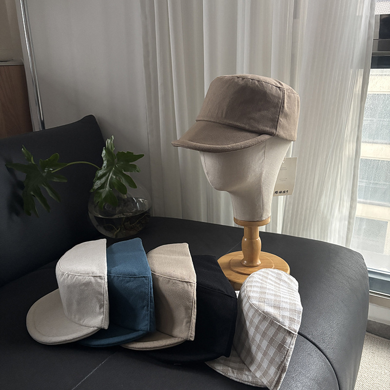Cotton and Linen Black Flat-Top Baseball Cap for Women, Versatile Casual Retro Equestrian Hat, Large Head Circumference, Wide Brim Sun Hat, Trendy Cotton and Linen Black Flat-Top Baseball Cap for Women, Versatile Casual Retro Equestrian Hat, Large Head Circumference, Wide Brim Sun Hat, Trendy