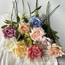 仿真假花玫瑰单枝芙蓉玫瑰客厅装饰绢花批发餐桌花婚庆简约花艺摄
