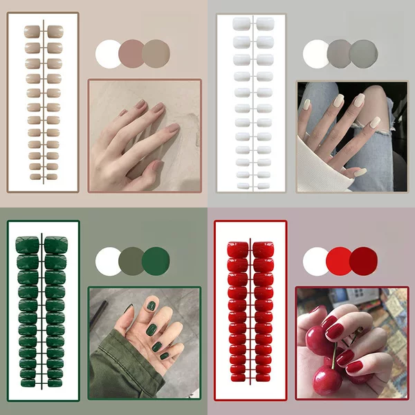 [Pack] Short Square Head Glossy Nail Patch Fake Nail Finished 24 Pieces Wearing Nail Nails Wholesale