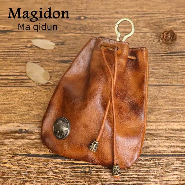 Japanese Style Simple First-Layer Cowhide Vegetable Tanned Leather Retro Women's Sachet Mini Key Bag Card Holder Coin Purse Cosmetics Bag