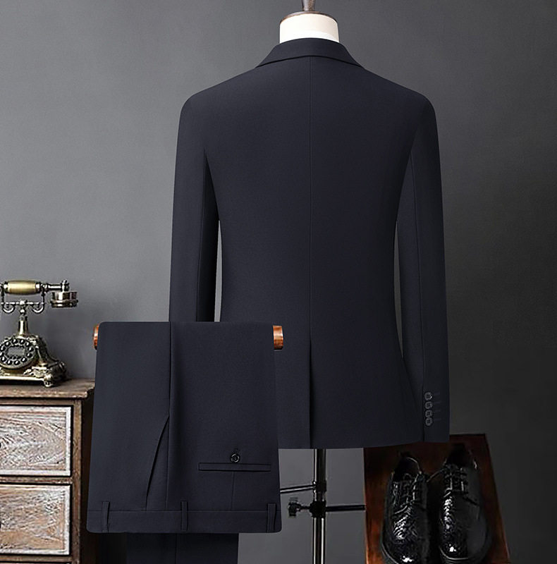 Bộ vest nam ba món vải co giãn bốn chiều, ve áo rộng, dáng ôm, phong cách công sở — Màu xanh tím than, màu xám, màu đen chi tiết 16