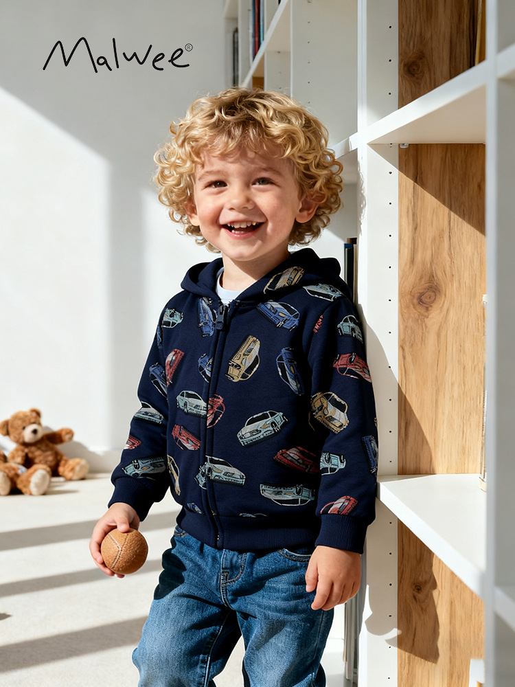 Abrigo de suéter para niños malwee transfronterizo chaqueta de otoño e invierno nueva sudadera con capucha europa, Estados unidos, niños pequeños y medianos cremallera camisa de invierno de manga larga image 1