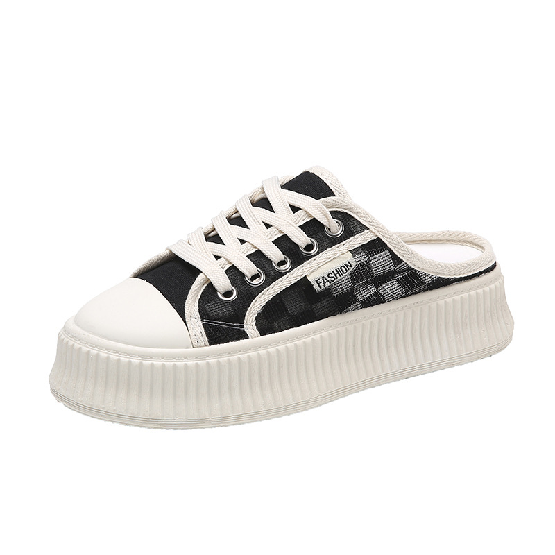 Τα γυναικεία εξωτερικά ενδύματα με διχτυωτές μύτες και μισές παντόφλες είναι μοντέρνα το καλοκαίρι του 2023, νέες χοντρές σόλες, χωρίς τακούνι και λευκά παπούτσια για τεμπέληδες_voghion.com