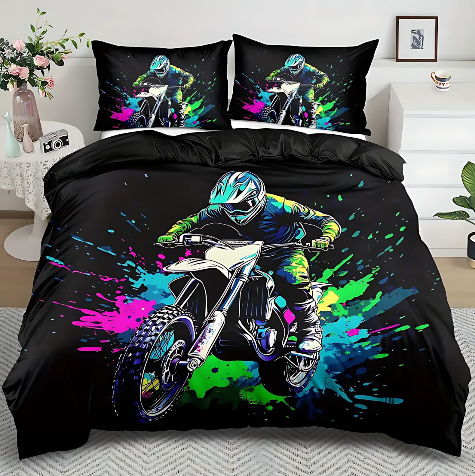 TEMU / JIT cross-border cool motocicleta impresión digital HD colcha suave colcha colcha