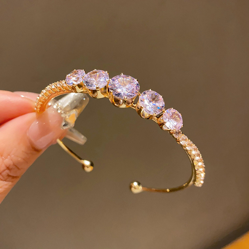 55# open bracelet-gold-five round zircons