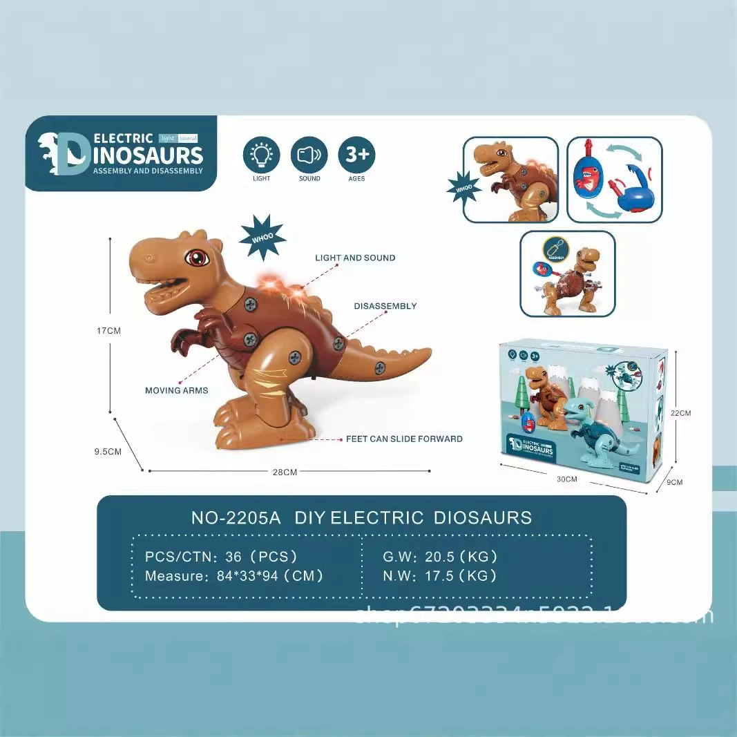 Constructor, electric dinosaur with light music, toy, tyrannosaurus Rex, DIY