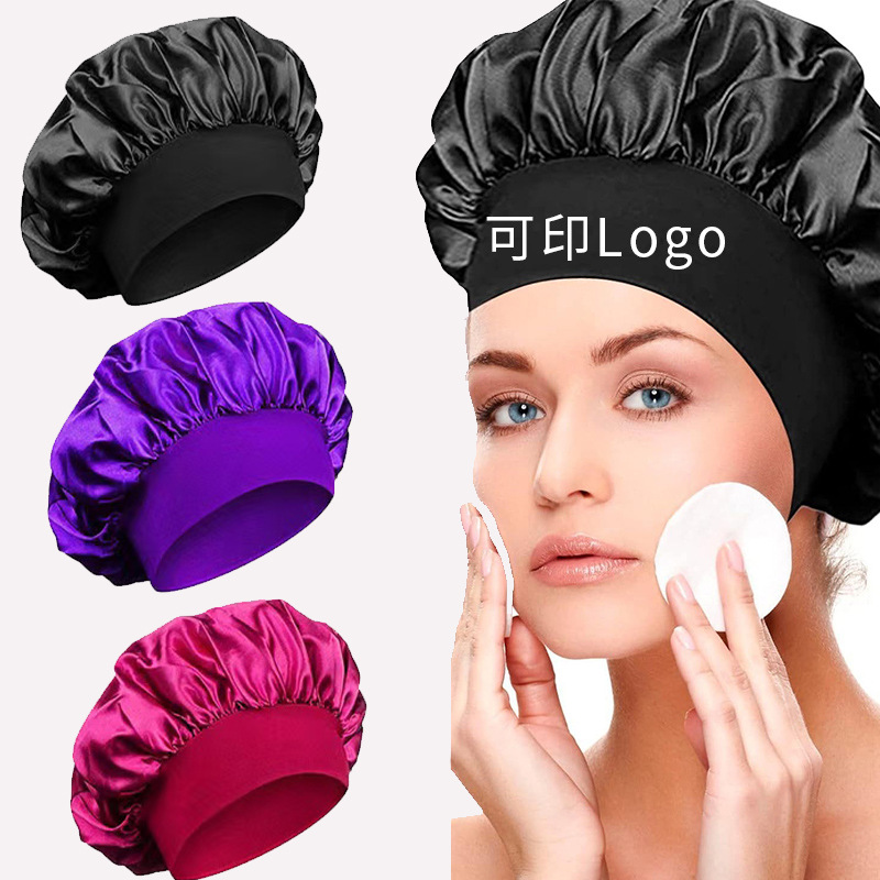 Gorro de Satén de Borde Ancho, Poliéster, Alta Elasticidad, Ajustable, para Dormir y Cuidado del Cabello image 4
