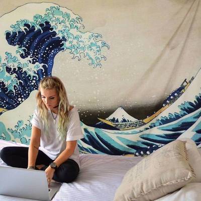 literature ins Valance Upholstery Japanese Waves Japan style Simplicity Home Furnishing Tapestries