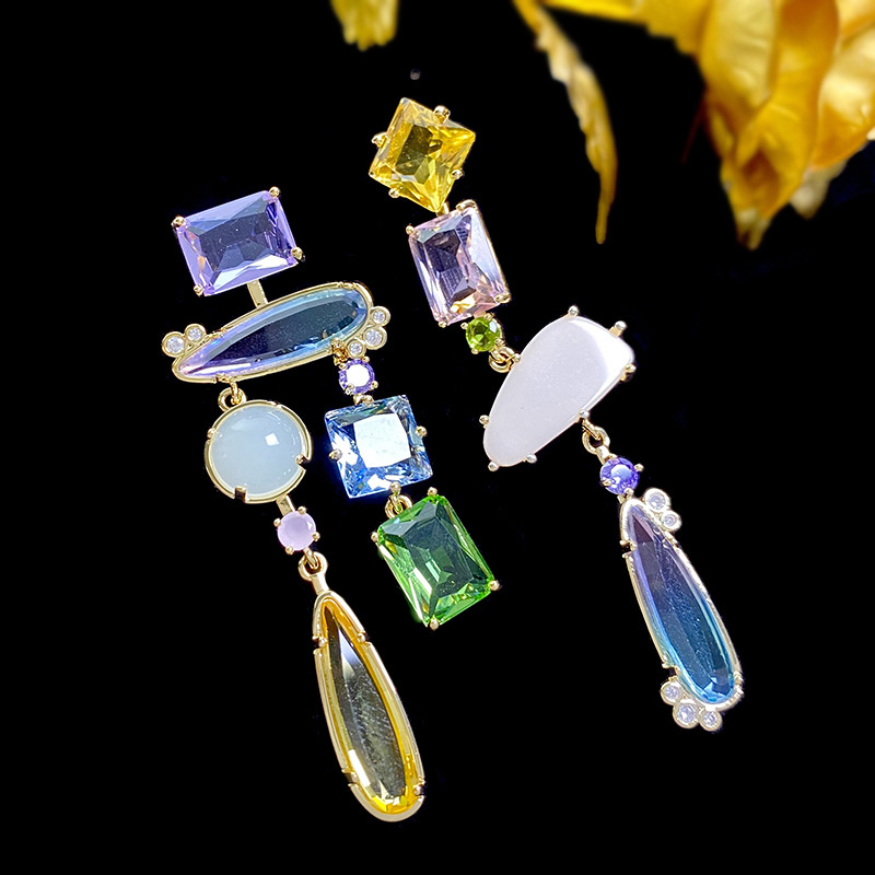 1 Pair Quantity 1 Pair Glam Irregular Inlay 925 Sterling Silver Copper Zircon Drop Earrings