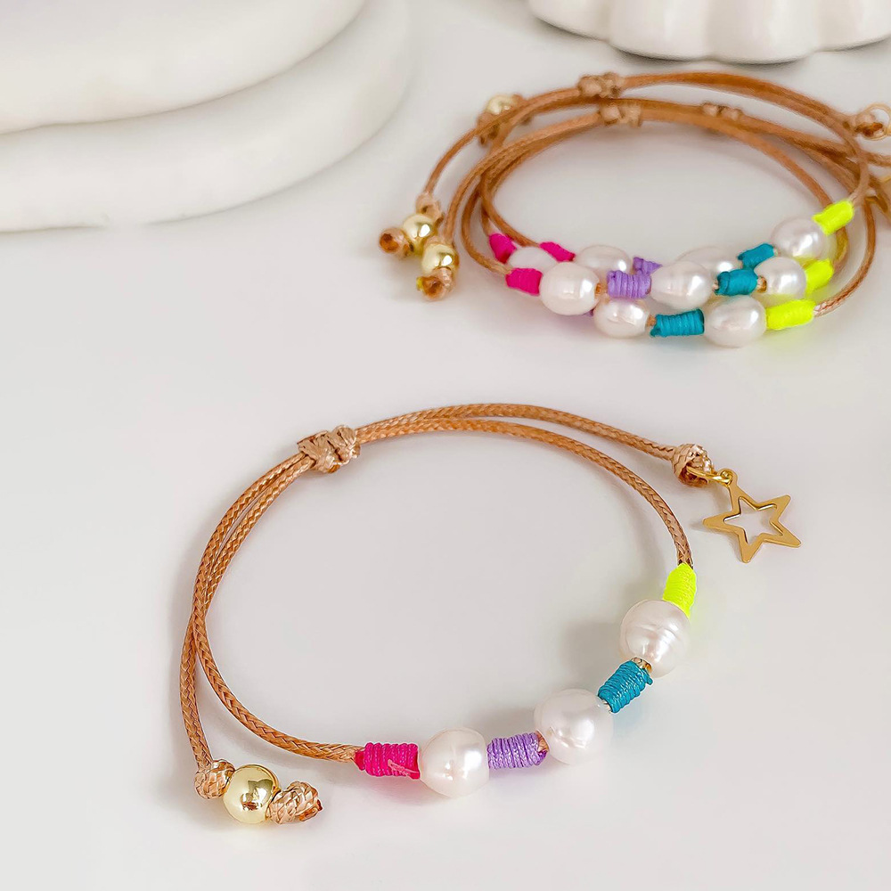 10g Weight Bracelets Classification Vacation Color Block Freshwater Pearl Beaded Knitting Bracelets