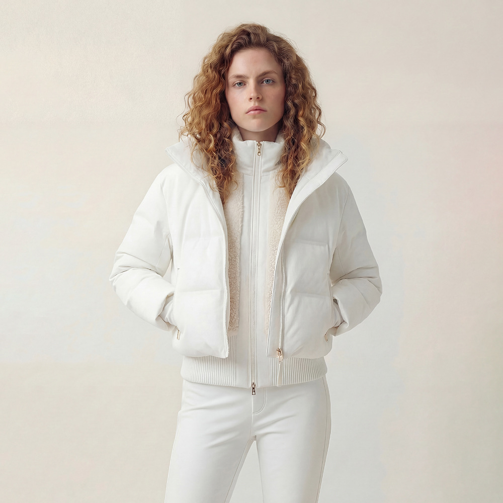 2025 New Winter Hooded Three-In-One Short down Jacket Lamb Wool Ski Suit Two-Piece Set for Women