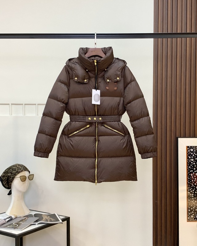 celi家新款冬季收腰修身羽绒服女连帽咖色腰带外套气质通勤服装|undefined