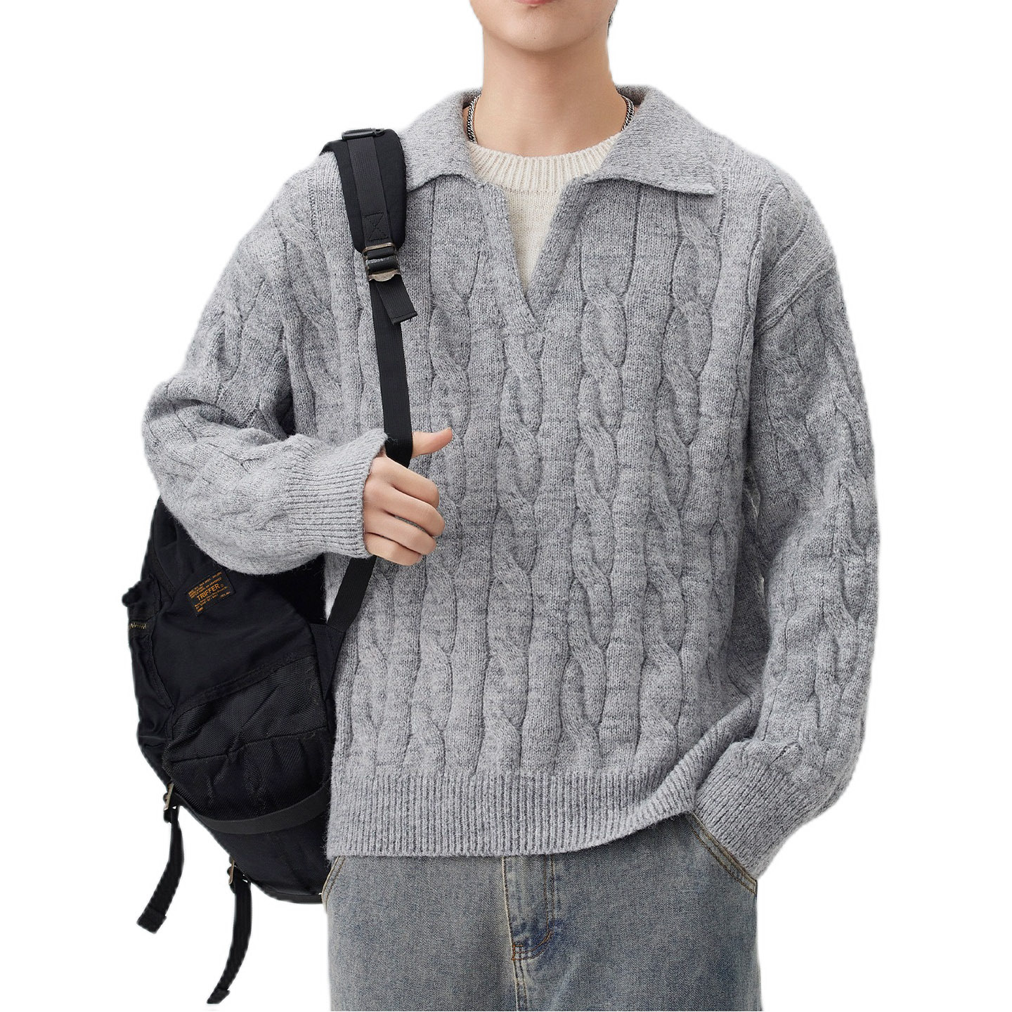 Explosiones transfronterizas de tamaño grande falso de dos piezas de polo camisa de punto de torsión suéter hombre viejo dinero fábrica de moda al por mayor