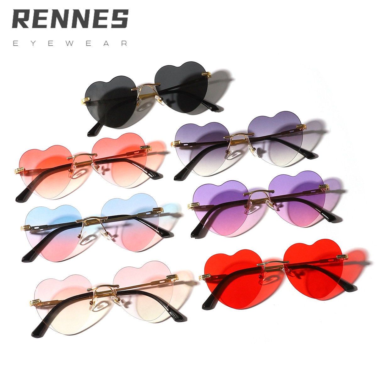 2022 nuevas gafas de sol sin marco de amor para mujeres a juego decorativas ins mismo estilo gafas de corazón de melocotón de borde de corte a juego 30058