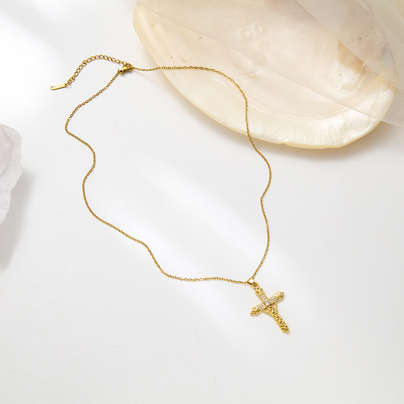Women'S Gender Fashion Cross Stainless Steel Inlay Zircon Necklace