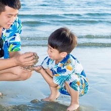 海岛旅游花衬衫男女童装儿童短袖夏季花衬衣宽松复古中大童亲子装