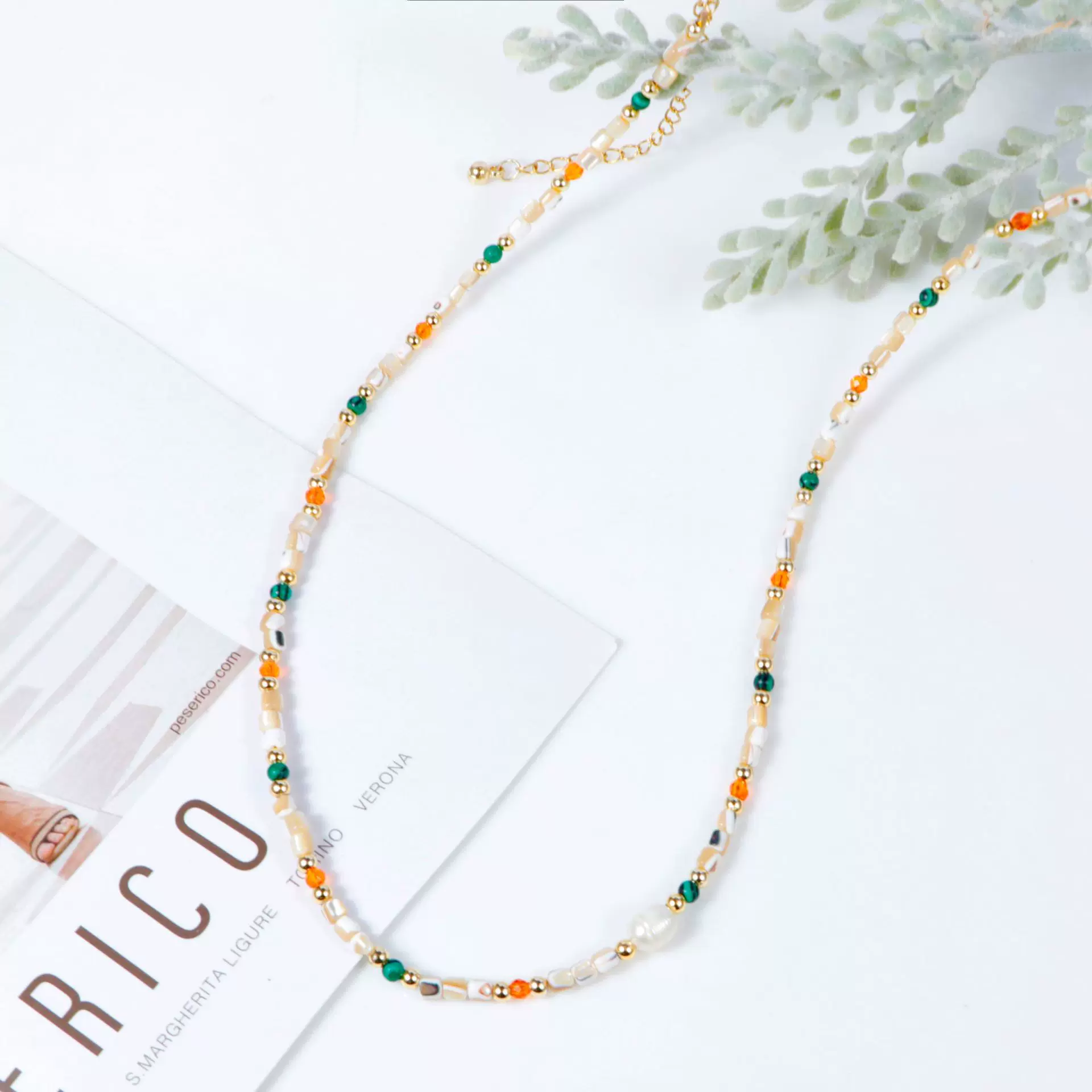 夏季新款轻奢女士纯手工项链 天然珍珠天然石黄贝水晶不锈钢项饰