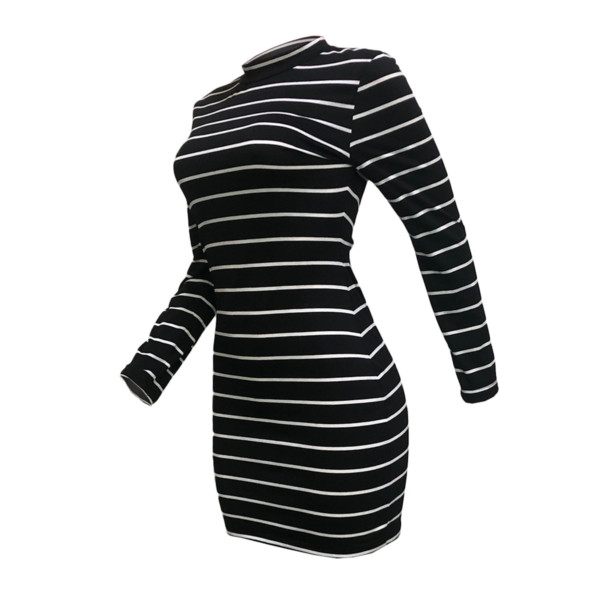 Women Clothing Striped Long Sleeve Short Dress