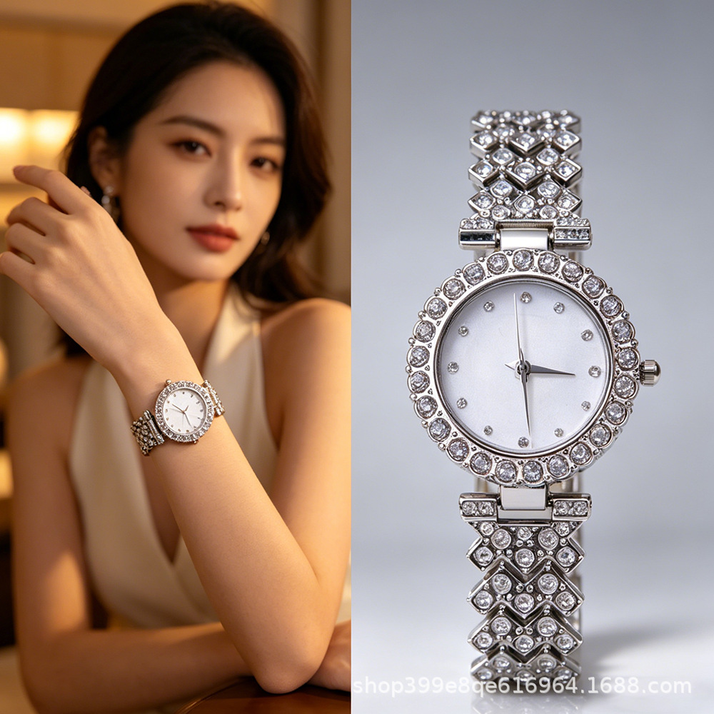 女士轻奢时尚贝母面手表 点钻装饰镶钻手表石英表批发