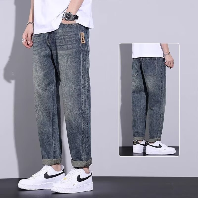 Estilo de Hong Kong hombres de moda verano nuevo estilo 2024 personalidad alfabeto jeans hip-hop ins marea calle alta tendencia pantalones guapos