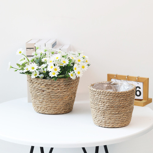 Woven straw flower pots and flower baskets, potted plants, creative wicker baskets, rattan plant sets, gardening decorative flower baskets