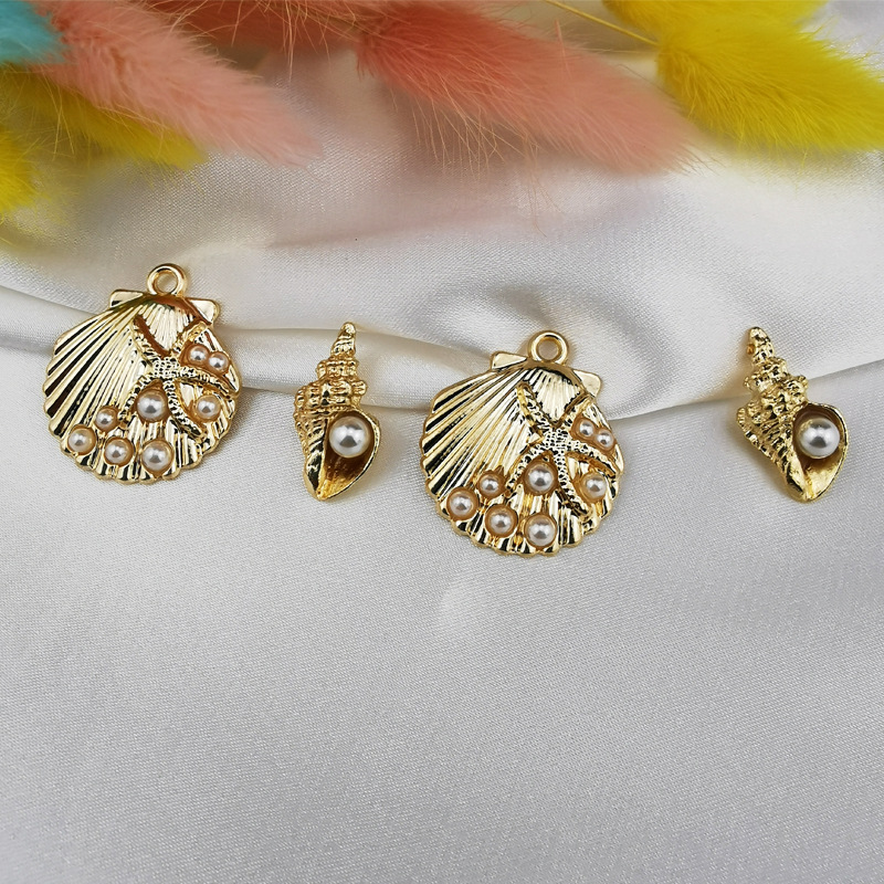 40g Weight Pendant Jewelry Making Type 10 PCS/Package 10*21mm 25 * 28mm Metal Pearl Conch Shell Polished Pendant
