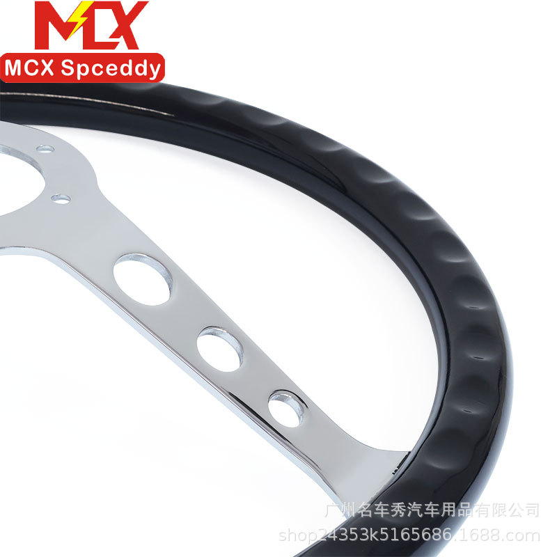 Cross-border bestseller car modification glossy black round-hole steering wheel SPCEDDY 15inch electroplated universal steering wheel