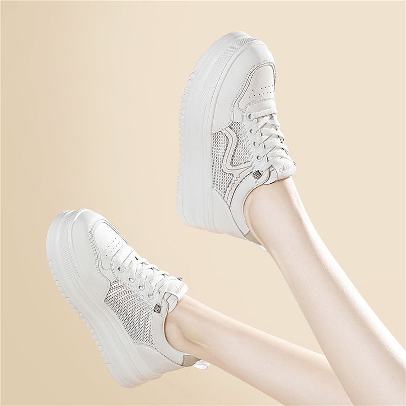 Giày sneaker nữ đế dày bánh xốp trắng phong cách mới xuân hè, đế mềm thoáng khí — 6077 Trắng, 6077 Bạch quả