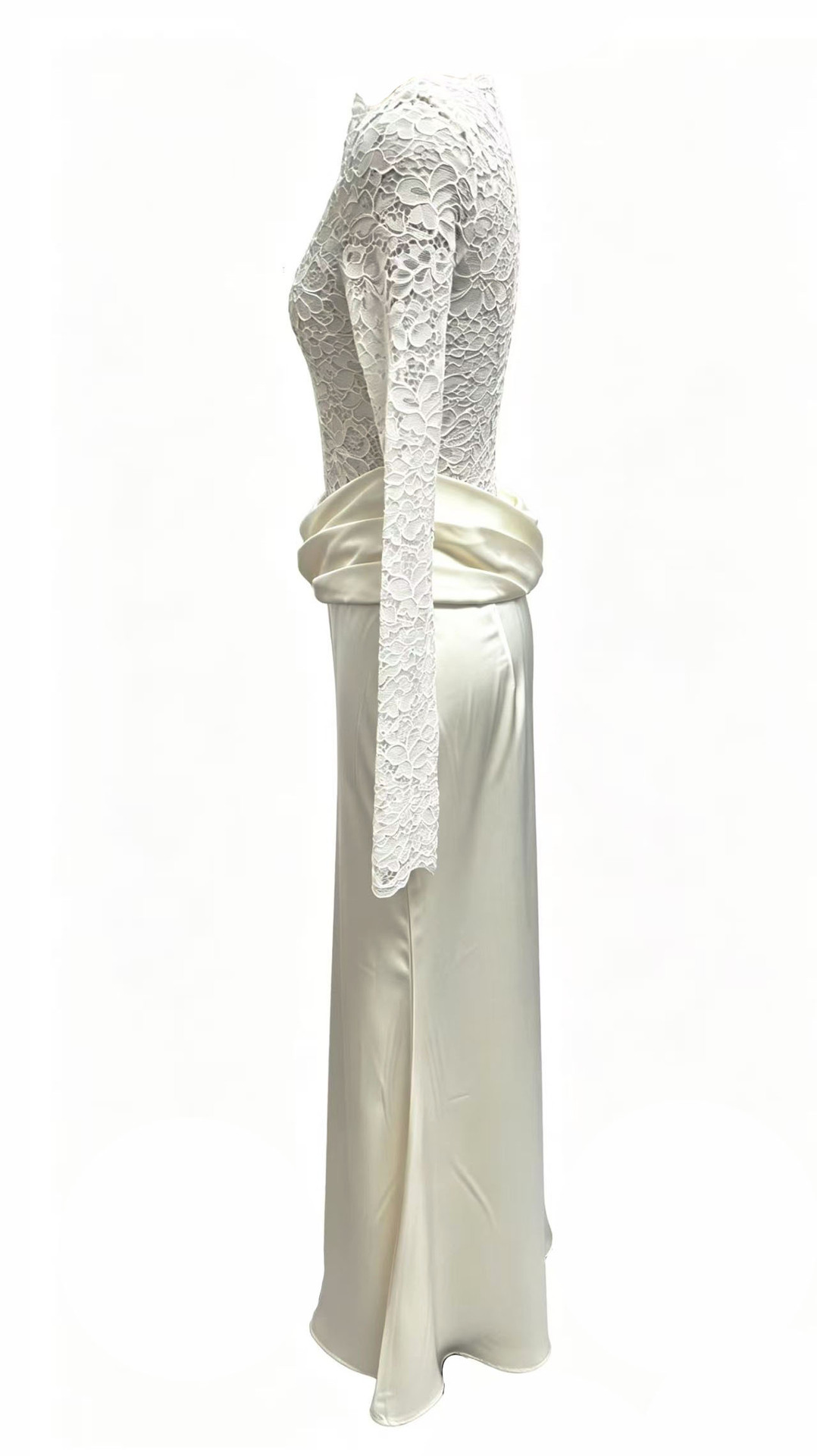 Women's Sexy Lace See Through Patchwork Bodycon Skirt Fashion Satin Pleated Fishtail Elegant_ecoleips.com