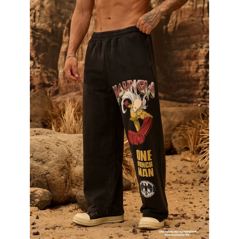 Youngla Collaboration One-Punch Man Men's Sports Pants Jogging Fitness Cotton Mid-Waist Straight Casual Pants