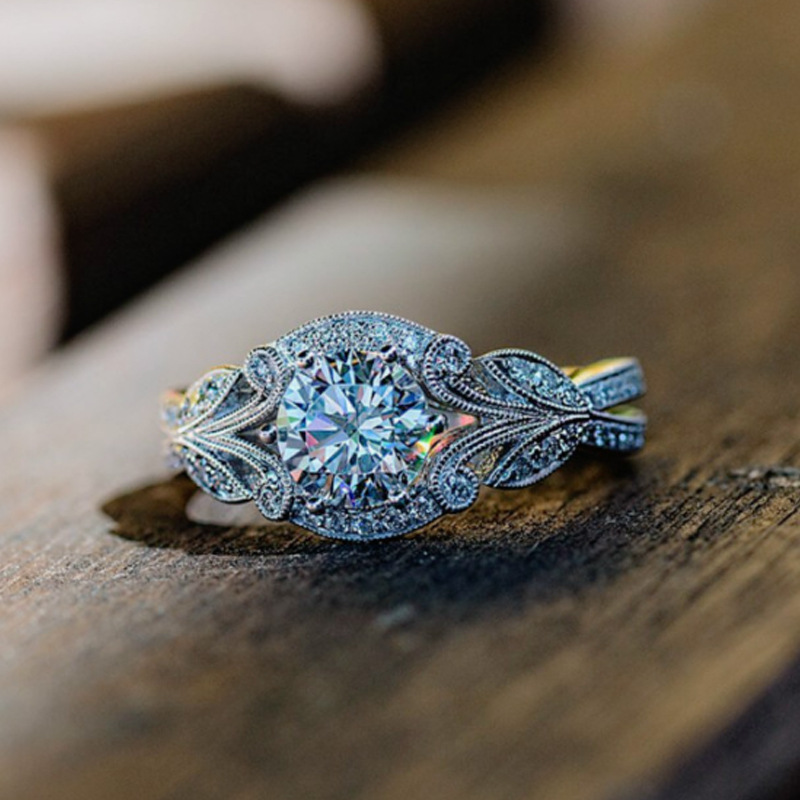 wish Hot New European and American Princess Ring Diamond Ring Tree Leaf Engagement Ring Jewelry Wholesale