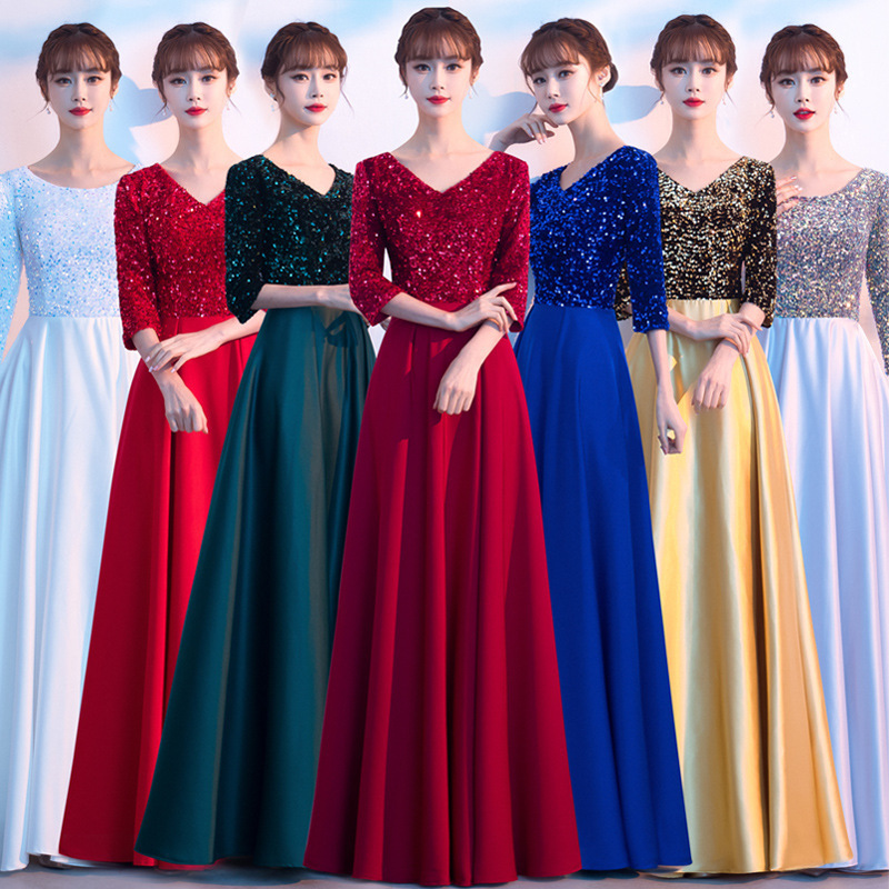 Chorus Outfit 2026 Spring Recital Performance Dress Female Solo Performance Dress Long Dress V-Neck Stage Performance Host Dress