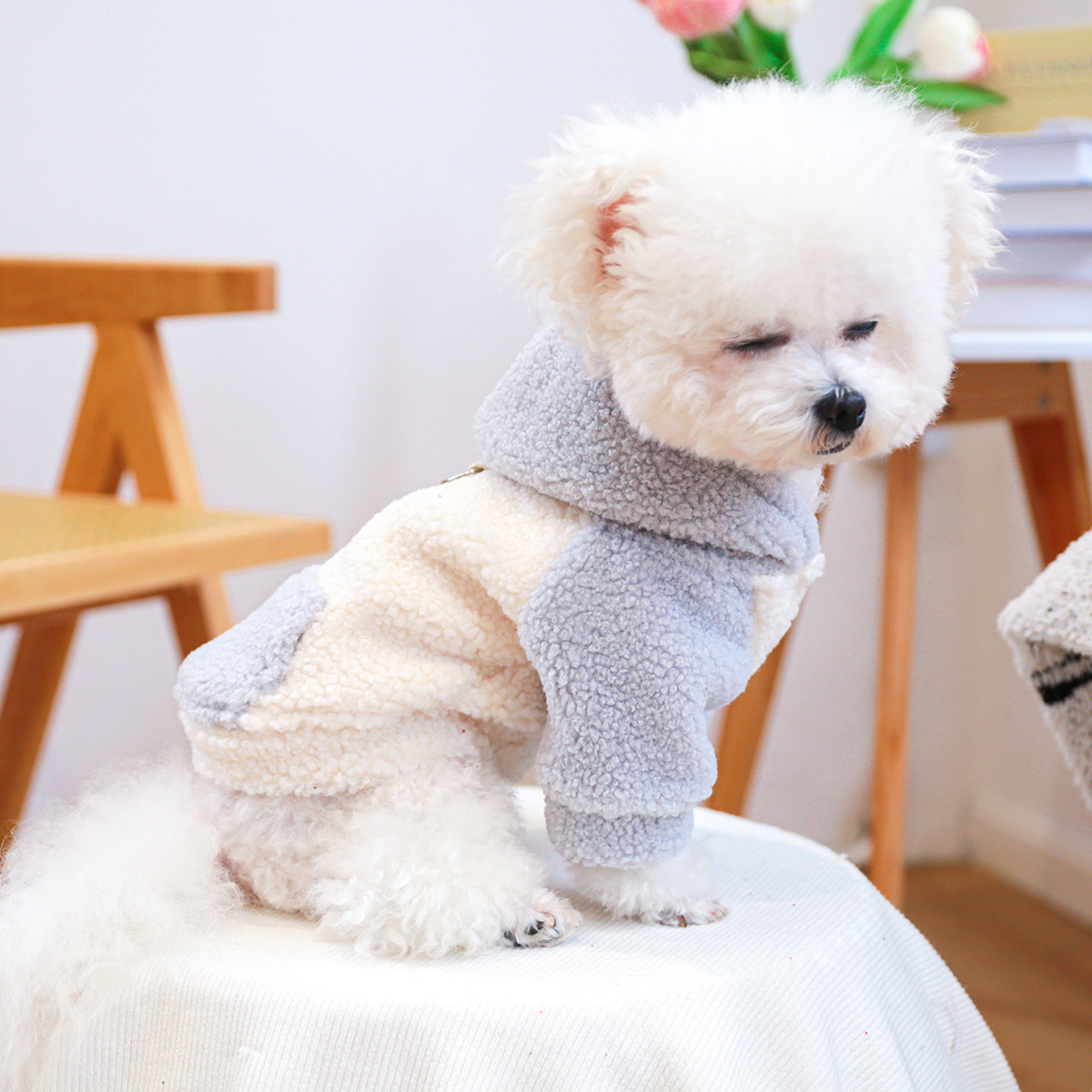 Ropa de mascotas otoño e invierno nuevo cálido forro de lana estilo coreano suéter cálido color frío-resistente Cordero polar tracción suéter