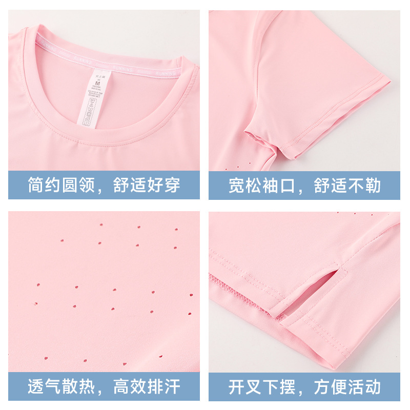 Comercio exterior transfronterizo de Europa y América al aire libre ropa de secado rápido de mangas cortas de mujer blusa transpirable ligera suelta delgada camiseta de yoga de cuello redondo