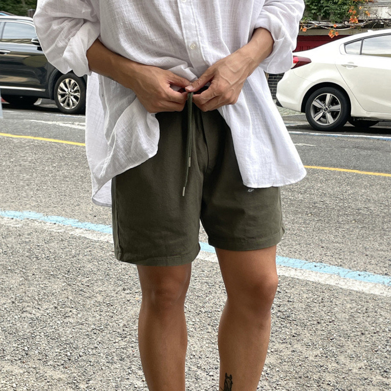 ASCLO Men's Summer Cotton Shorts Korean Style Solid Color Casual Loose Large Pants Outer Wearing Youth New Five Points