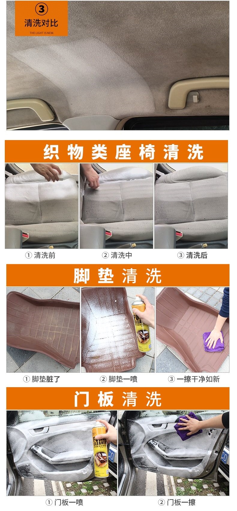 Car Interior Cleaner, No-Rinse Product, Powerful Special-Purpose Car Wash Liquid, Multifunctional Foam Cleaning Magic Tool for Leather and Headliner