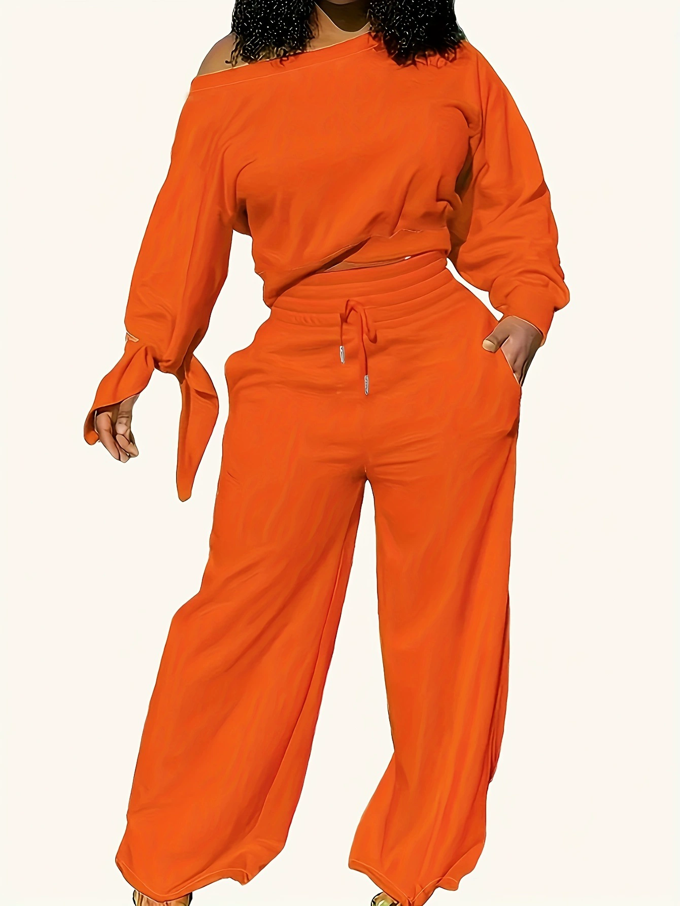 Однотонный комплект с длинными рукавами и брюками, однотонный комплект с длинными рукавами и брюками, трансграничный