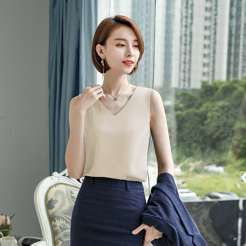 샴페인 브이넥 베스트 싱글피스