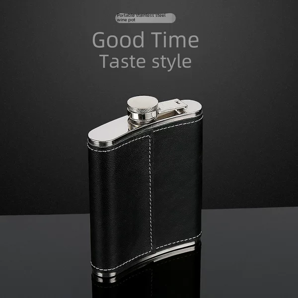 Leather-Covered Half-Pound 5-9oz Stainless Steel Flask for Liquor, Portable High-End Flat Bottle, Russian Outdoor Small Liquor Set