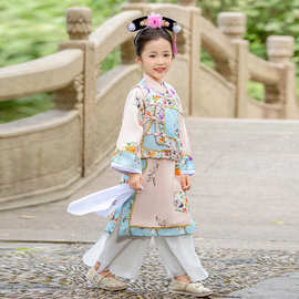 2024新款女童秋款唐装古风汉服改良新中式金边格格唐装一件代发