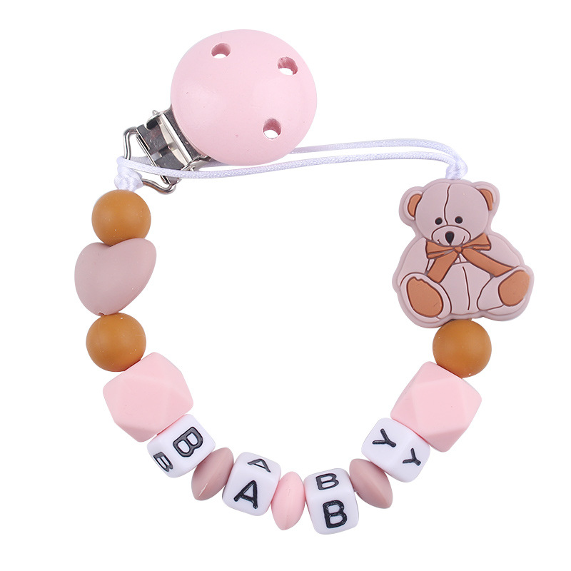 Nombre de bebé DIY calmar la cadena de tetas de caricatura bebé osos de silicona calmar la cadena de tetas de cadena anti-caída