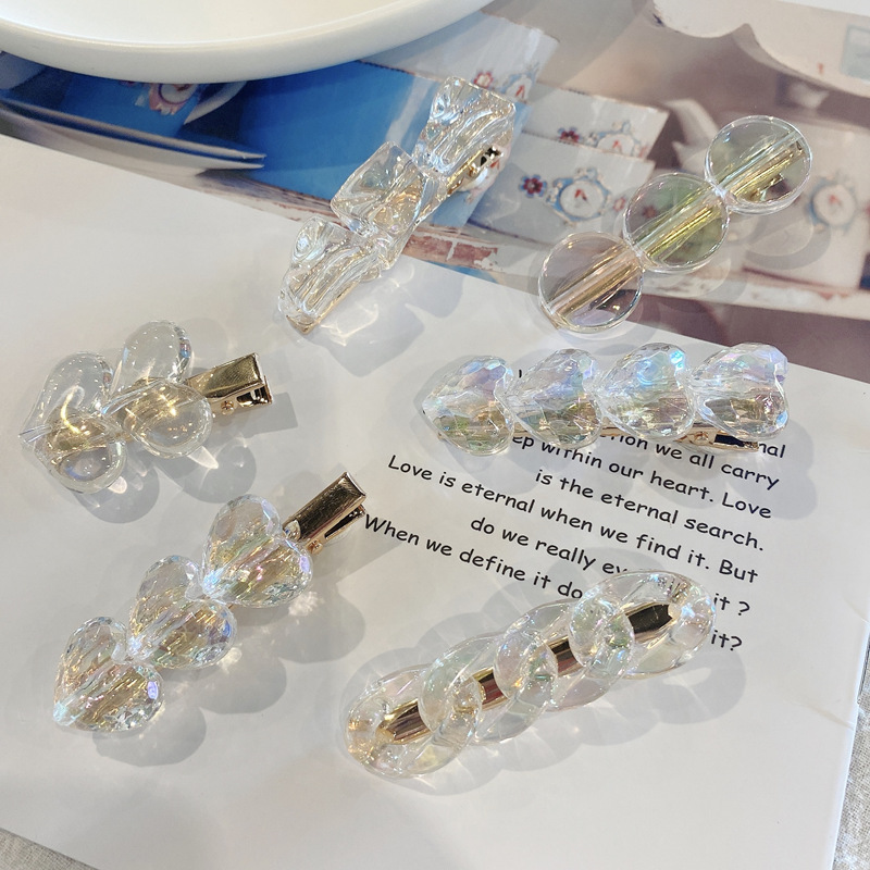 12g Weight Headwear Classification Festival Occasion Heart Pattern Women'S Gender Korean Laser Transparent Ice Cube Hairpin 无
