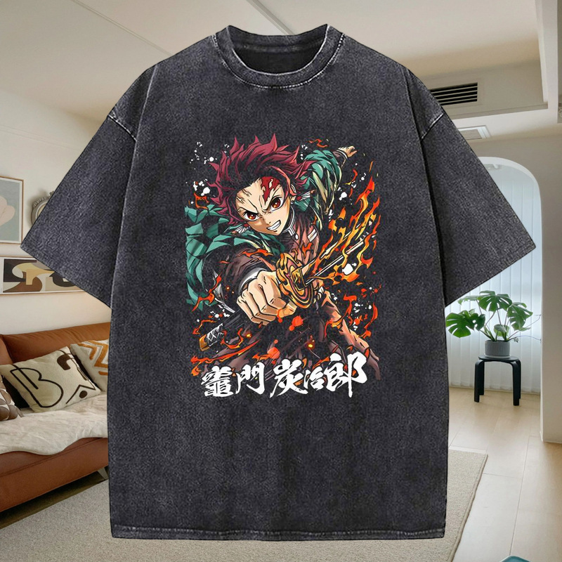T-Shirt with Cartoon Short Sleeves, Washed-Out Killer Design, Vintage Pattern, Devil Giro, Cotton Casual T-Shirt for Men and Women T-Shirt with Cartoon Short Sleeves, Washed-Out Killer Design, Vintage Pattern, Devil Giro, Cotton Casual T-Shirt for Men and Women