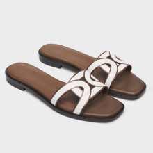 24春夏新款麻花扣真皮女凉鞋  一字平底女拖鞋