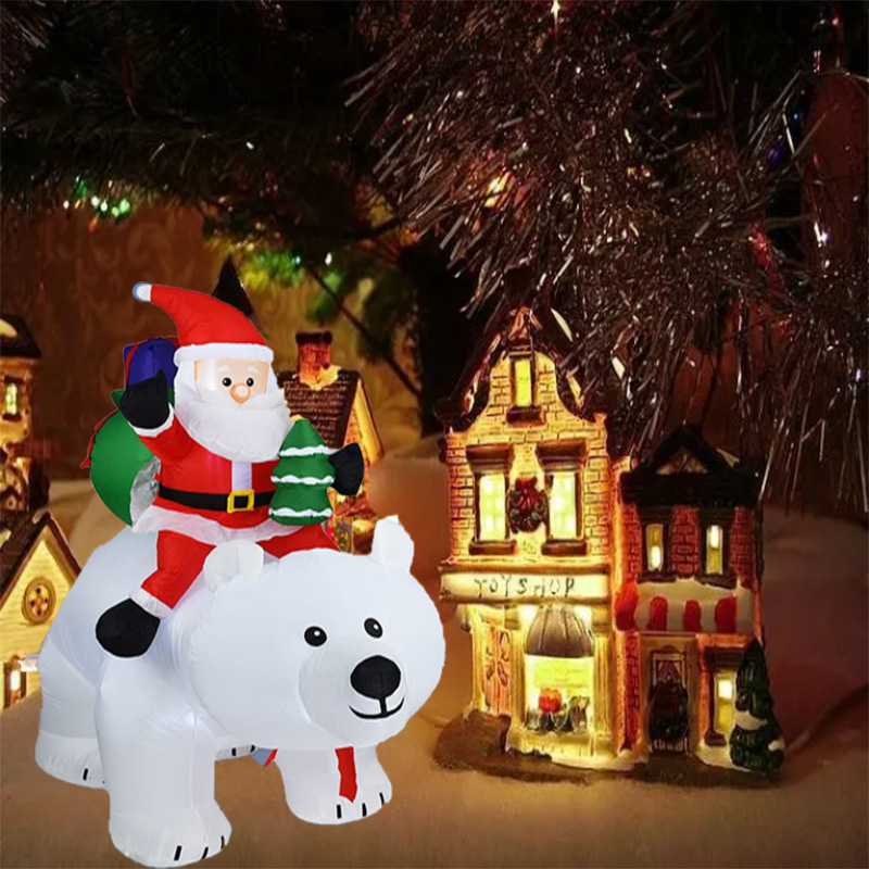 2,1 m inflable Santa Claus montar Oso Polar LED luminoso modelo inflable titular de la mano regalo Santa Claus equitación sacudiendo la cabeza del oso