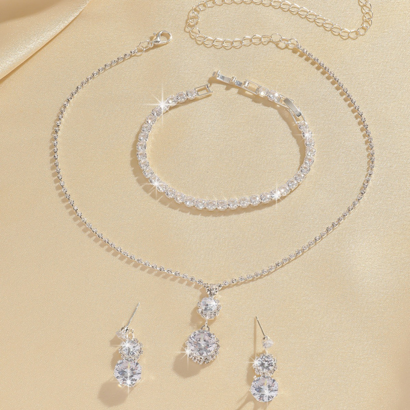 bruidsset driedelige ketting oorbellen grijpketting strass sieraden banket sieradenset_voghion.com
