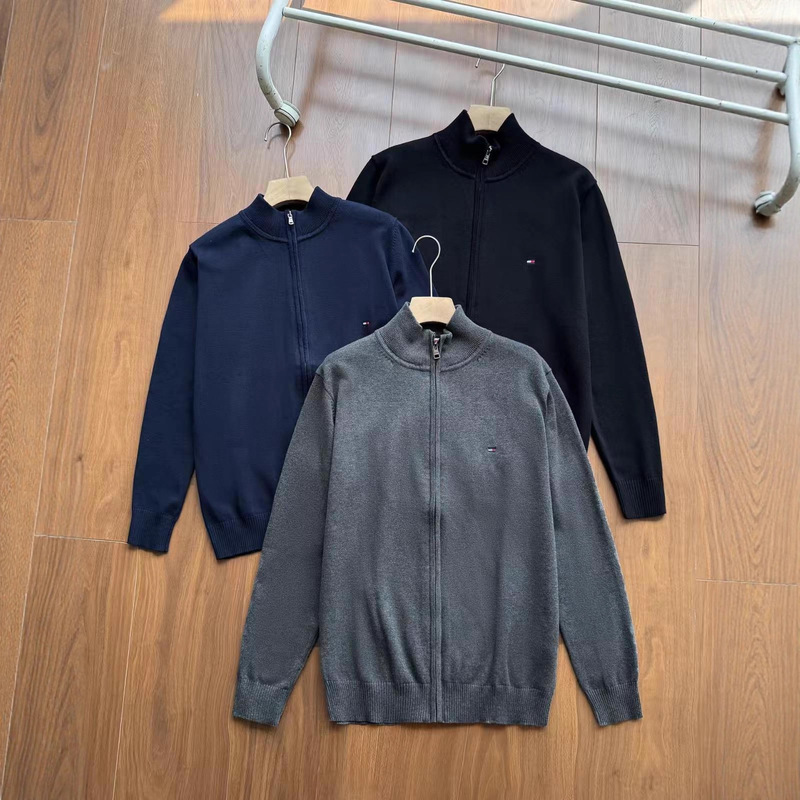 Cross-Border Export Tommy Men's Knitwear Cardigan Zipper Stand Collar Men's Knitwear Slim Knitwear Jacket