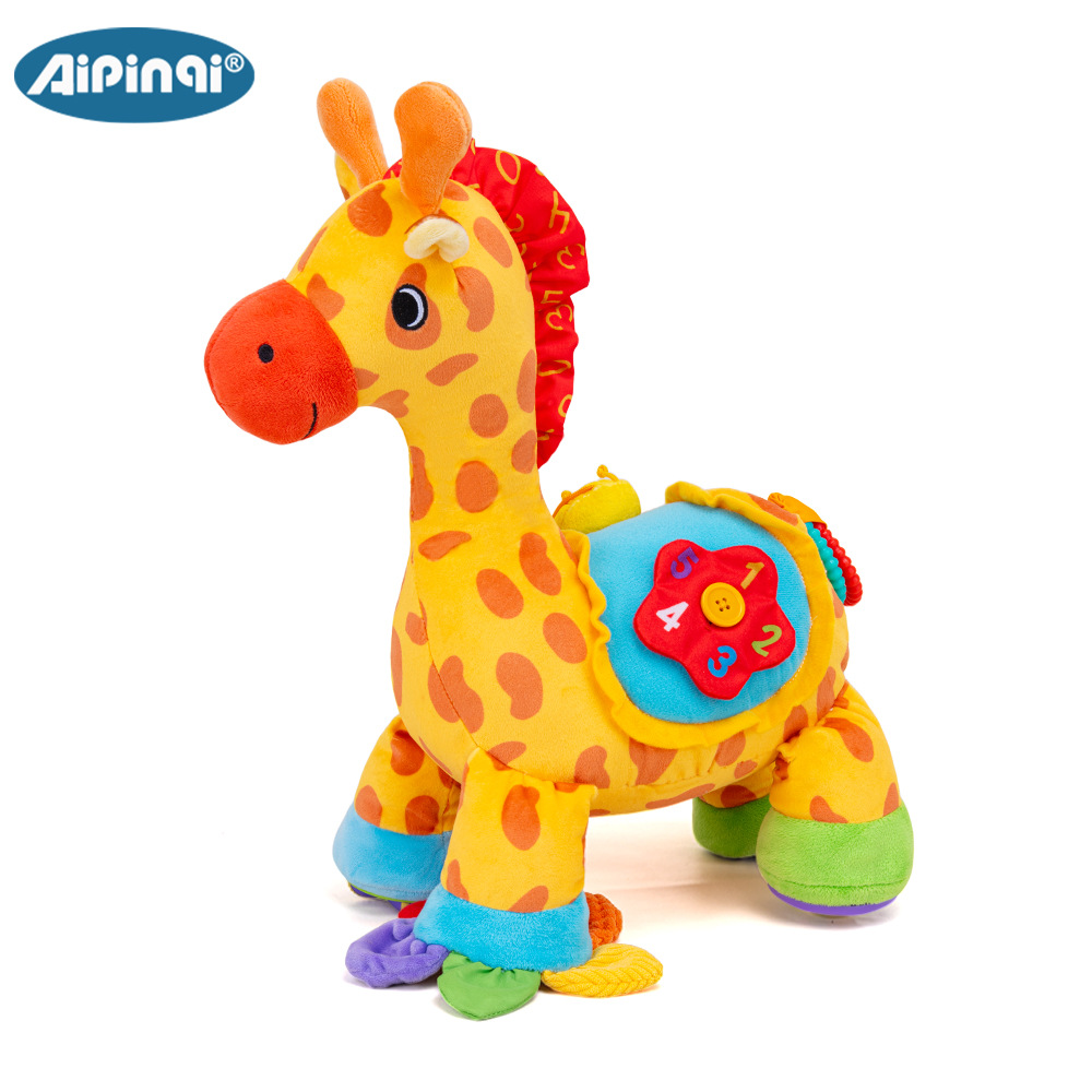 Aipinqi nuevo juguete de educación temprana para bebés puede roer mano movimiento fino entrenamiento girafa muñeca grande