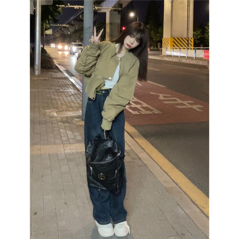美式复古高级感长袖飞行棒球服外套女秋装短款开衫夹克上衣|undefined