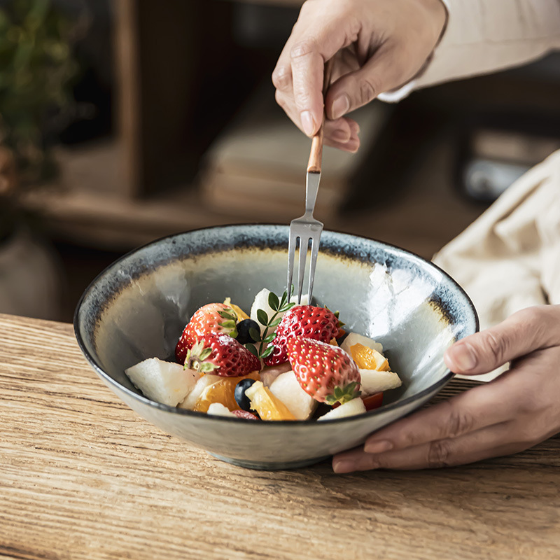 Retro hielo agrietado esmalte de cerámica tazón de ensalada horno variante abierto tazón de cubiertos de estilo japonés tazón de fideos tazón de sopa tazón